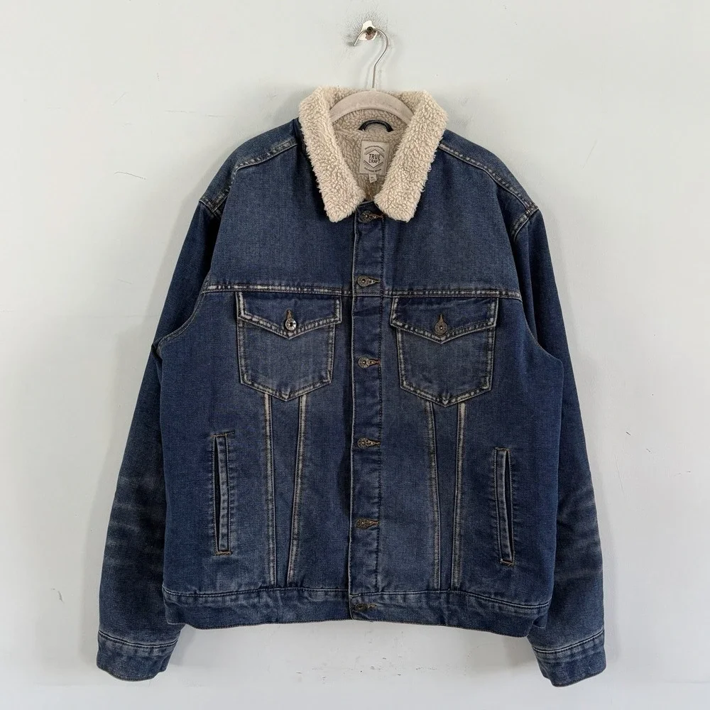 NWT True Craft Denim Sherpa‎ Lined Mens Trucker Jacket